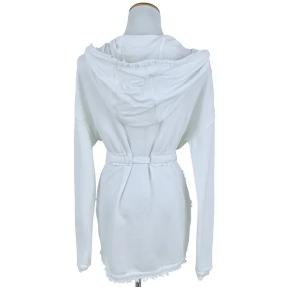 Free People Ivory French Terry Relaxed Hooded Wrap Cardigan Jacket Coastal Boho